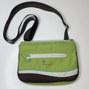 Sherpani green and brown zoom crossbody bag with multi pockets